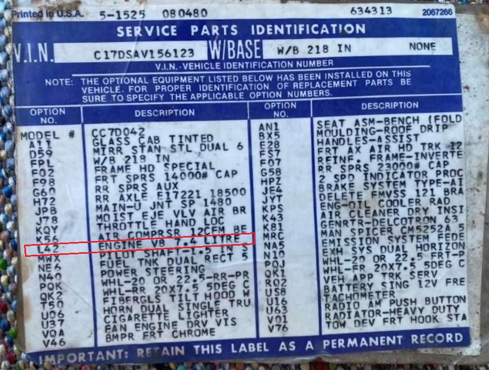 Tall deck 454 L42 engine documentation